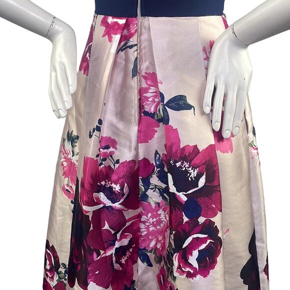 Nights By Teeze Me Strappy Velour Top Floral Bottom Gown Dress Navy Pinks 5/6 - Picture 10 of 16